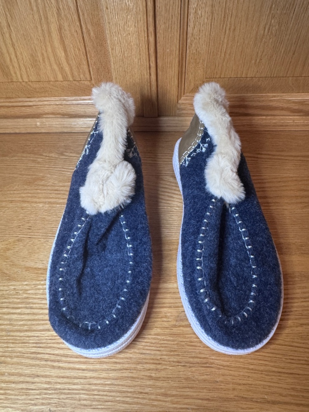 New Women's Sz 8 1/2 Uk 6.5 Eur 39 Blue Fabric Faux Fur Lined Shoes